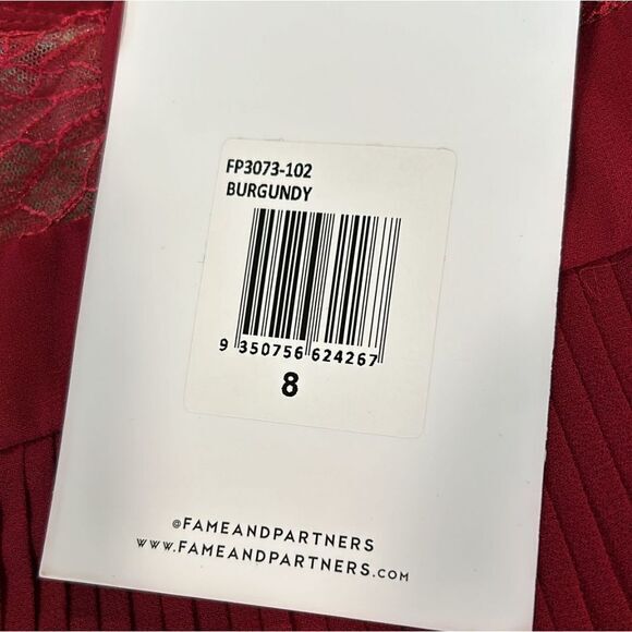 Fame and Partners NWT Felicity Midi Dress Tiered‎ Cocktail Burgundy Size 8 - Picture 5 of 5